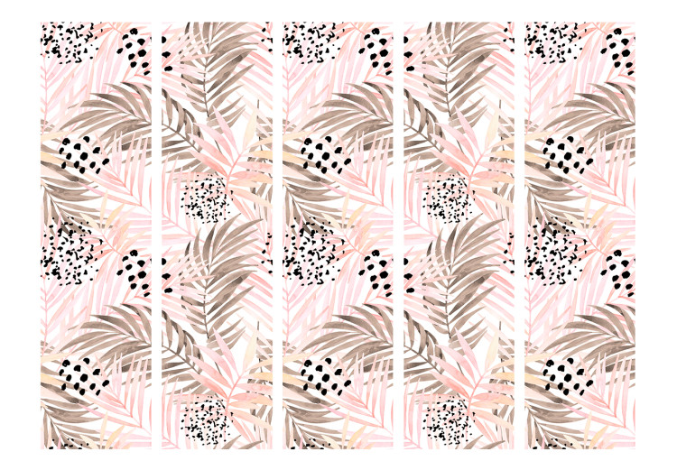 Folding Screen Pink Palms II (5-piece) - tropical leaves with a touch of gold and bronze 124241 additionalImage 3