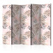 Folding Screen Pink Palms II (5-piece) - tropical leaves with a touch of gold and bronze 124241