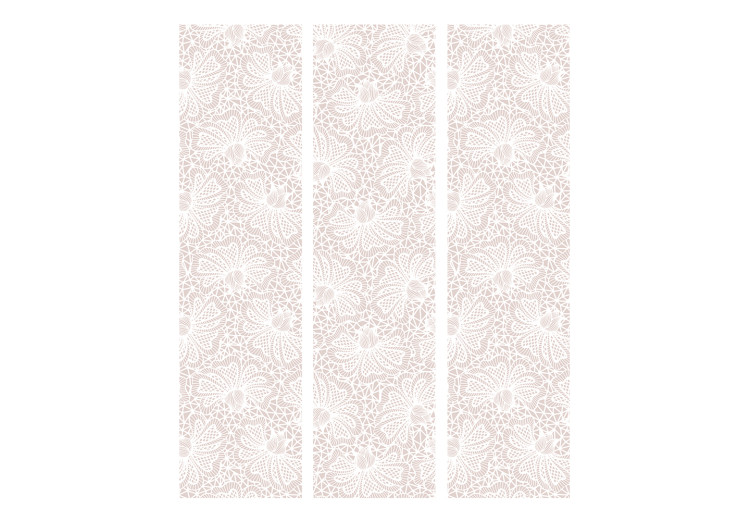 Room Divider Screen Knitted Decorations (3-piece) - beige plant motif and white background 124341 additionalImage 3