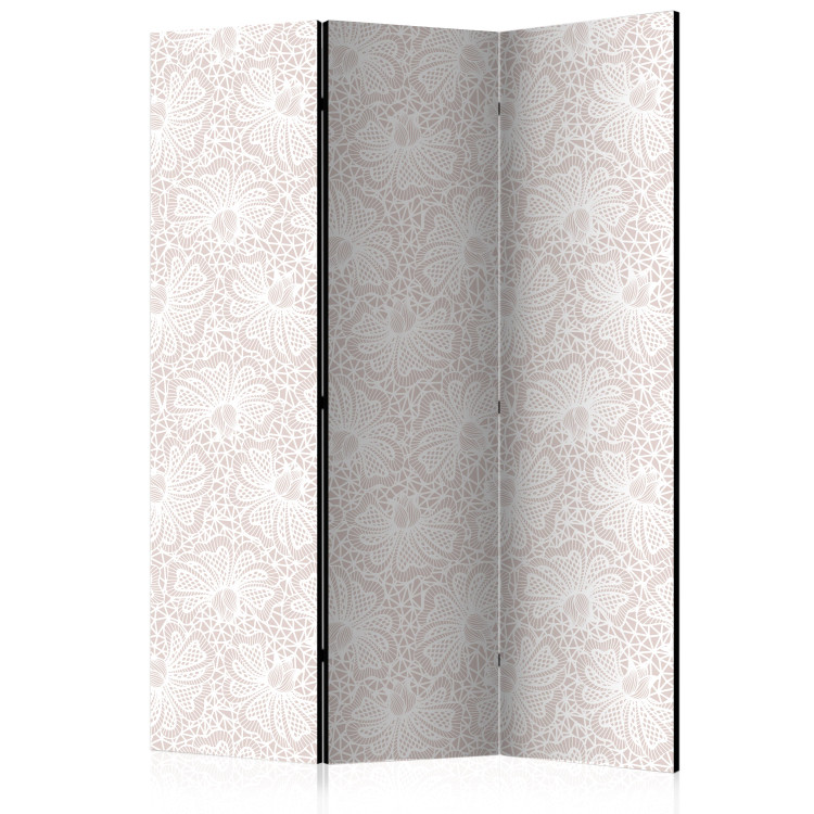 Room Divider Screen Knitted Decorations (3-piece) - beige plant motif and white background 124341