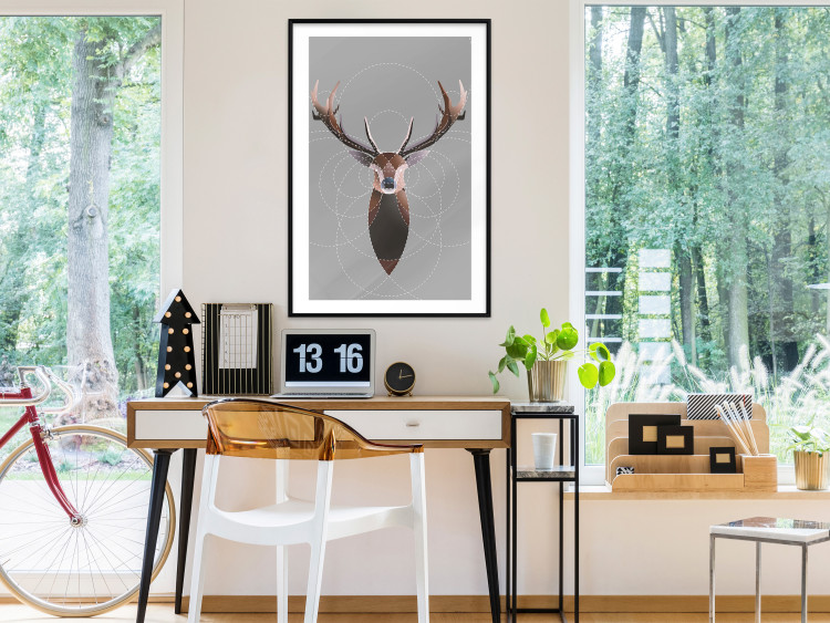 Wall Poster Deer in Circles - abstract brown deer made of geometric figures 126941 additionalImage 23