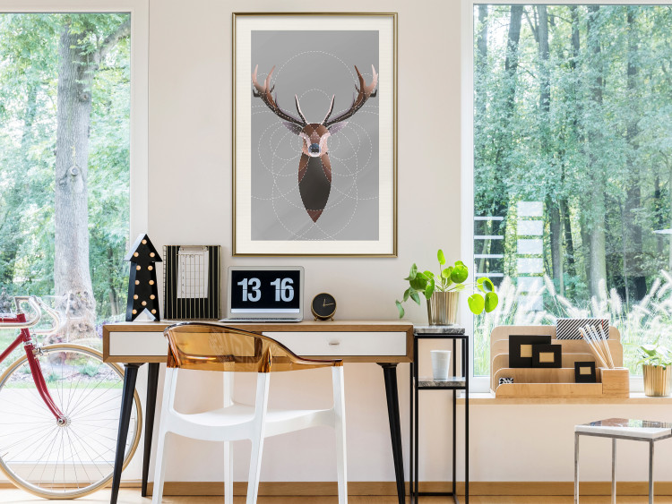 Wall Poster Deer in Circles - abstract brown deer made of geometric figures 126941 additionalImage 22