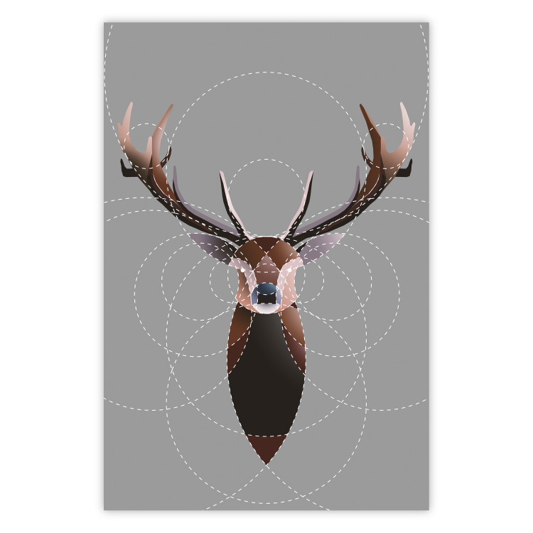 Wall Poster Deer in Circles - abstract brown deer made of geometric figures 126941