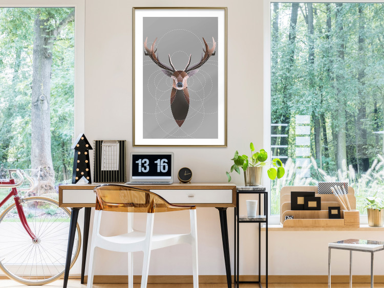 Wall Poster Deer in Circles - abstract brown deer made of geometric figures 126941 additionalImage 13