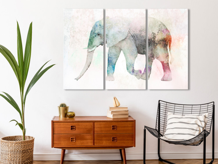 Canvas Painted Elephant (3-part) - colorful elephant on an uneven beige background 127541 additionalImage 3