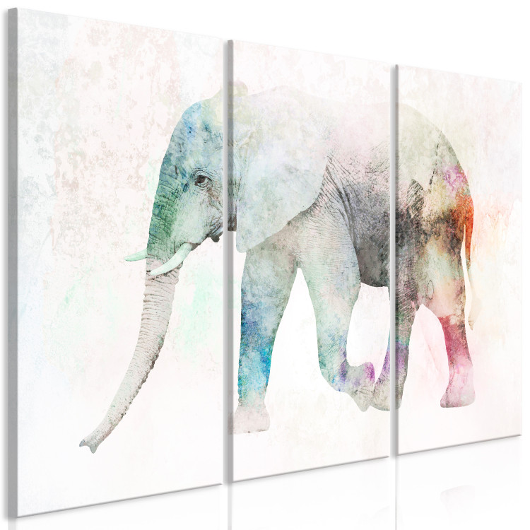 Canvas Painted Elephant (3-part) - colorful elephant on an uneven beige background 127541 additionalImage 2