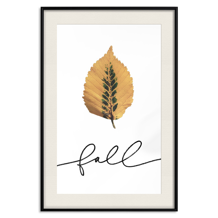 Poster Unusual Leaf - autumn yellow leaf on a contrasting white background 131841 additionalImage 27