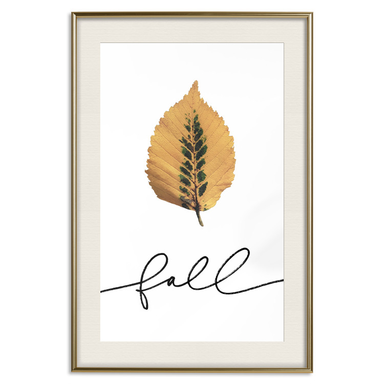 Poster Unusual Leaf - autumn yellow leaf on a contrasting white background 131841 additionalImage 20