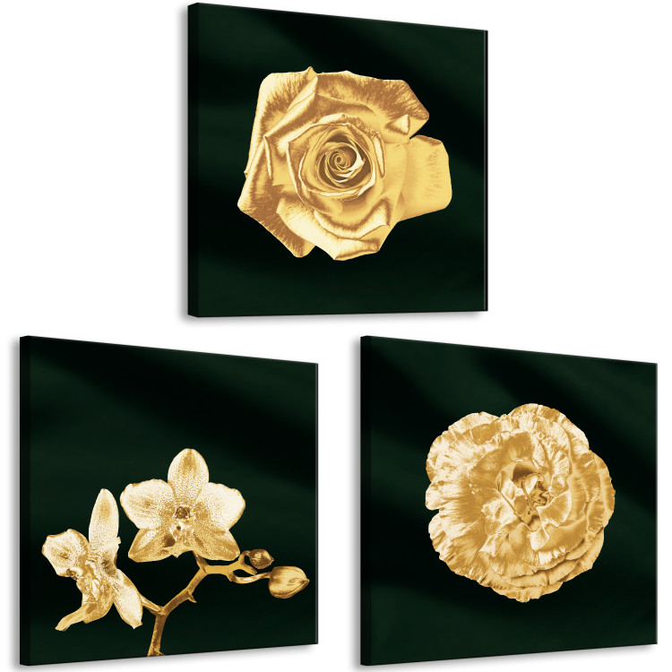 Canvas Flowers drenched in gold - a glamour style triptych with plant motifs 132141 additionalImage 2