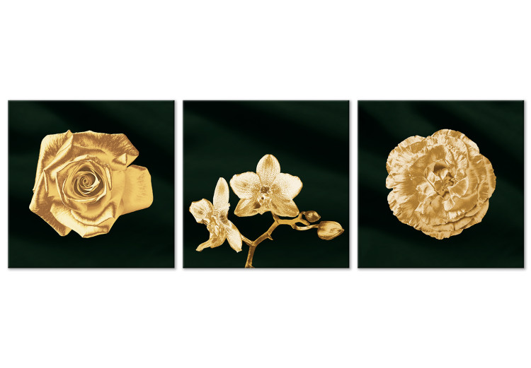 Canvas Flowers drenched in gold - a glamour style triptych with plant motifs 132141