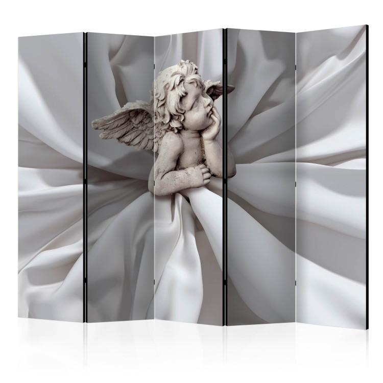 Folding Screen Angelic Dream II (5-piece) - angel sculpture amid white fabric 132741