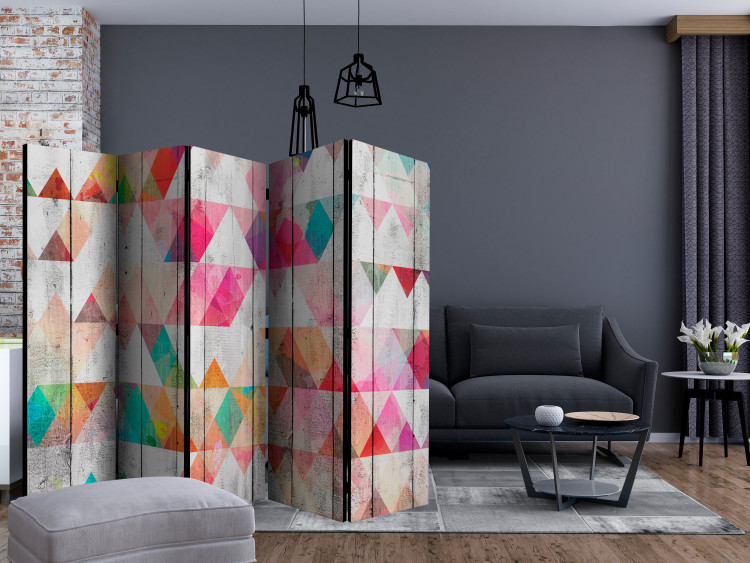 Folding Screen Rainbow Triangles II (5-piece) - colorful geometric composition 132841 additionalImage 4