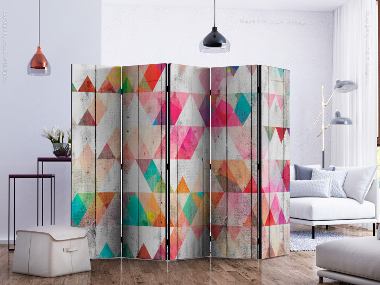 Folding Screen Rainbow Triangles II (5-piece) - colorful geometric composition 132841 additionalImage 2