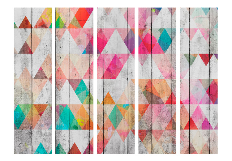 Folding Screen Rainbow Triangles II (5-piece) - colorful geometric composition 132841 additionalImage 3