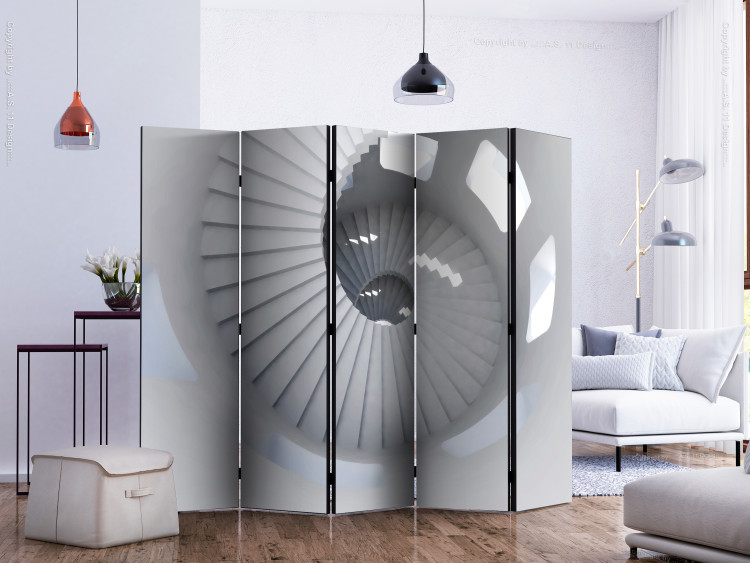 Folding Screen Spiral Stairs II (5-piece) - abstraction with white architecture 133141 additionalImage 2