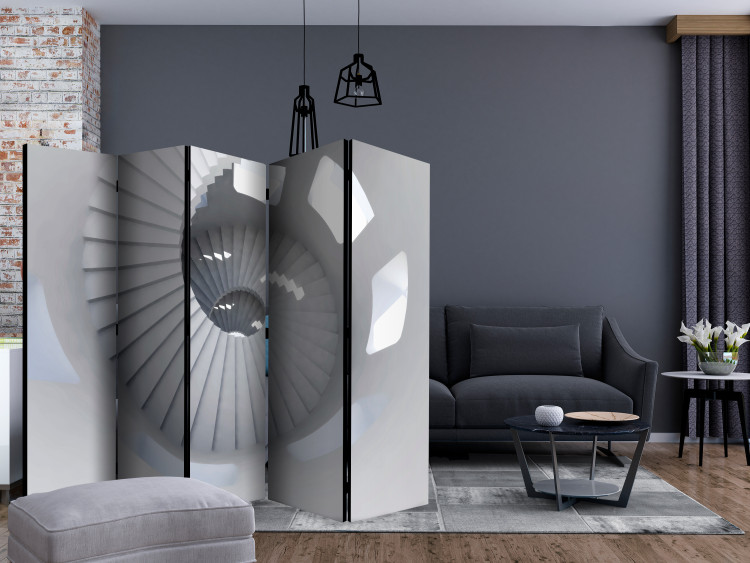 Folding Screen Spiral Stairs II (5-piece) - abstraction with white architecture 133141 additionalImage 4
