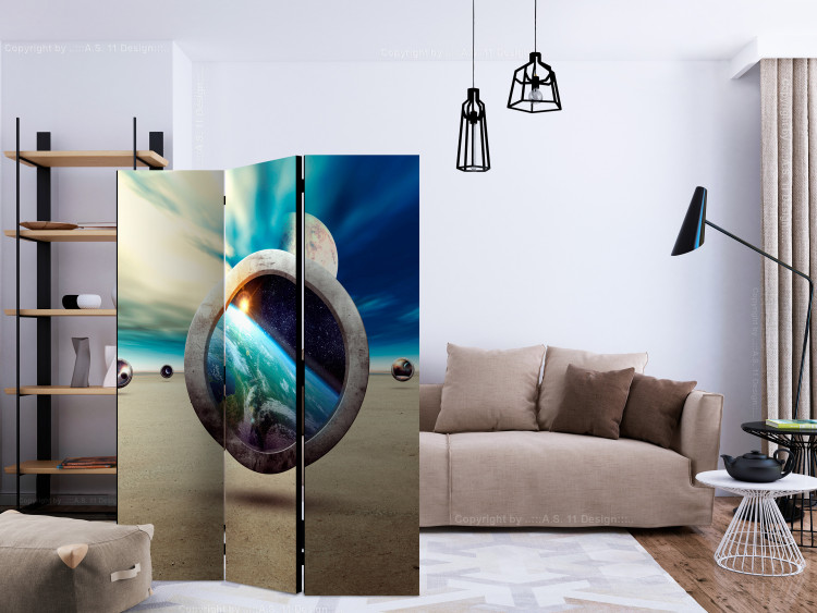 Folding Screen Planet Walk (3-piece) - cosmos against space background in 3D illusion 133241 additionalImage 4