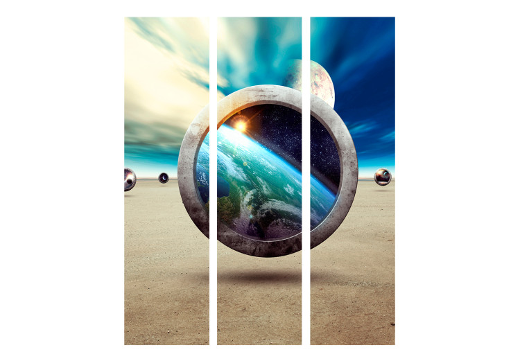 Folding Screen Planet Walk (3-piece) - cosmos against space background in 3D illusion 133241 additionalImage 3