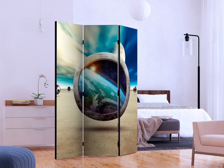Folding Screen Planet Walk (3-piece) - cosmos against space background in 3D illusion 133241 additionalImage 2