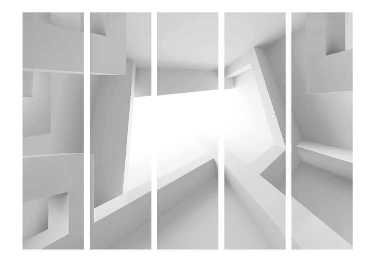 Room Divider Screen White Room II (5-piece) - geometric abstraction in 3D form 133441 additionalImage 3