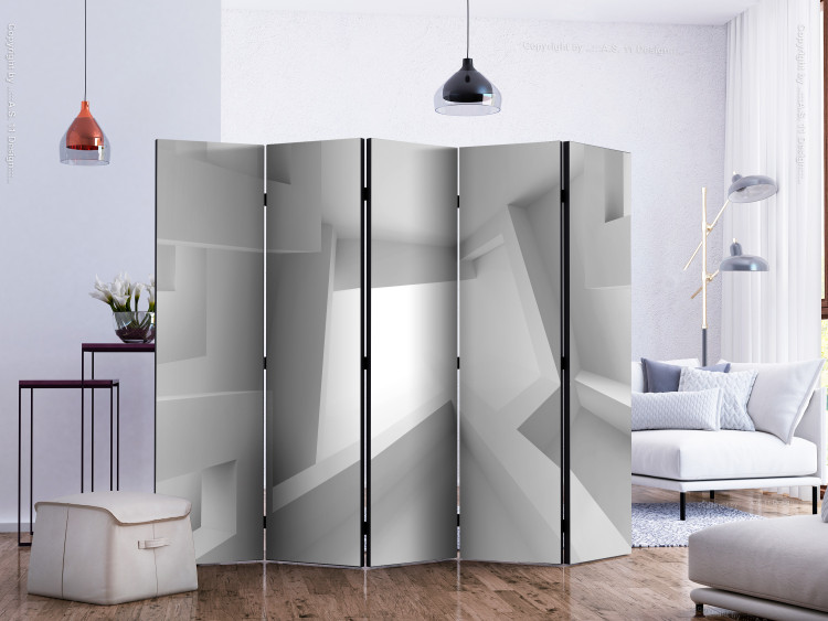 Room Divider Screen White Room II (5-piece) - geometric abstraction in 3D form 133441 additionalImage 2