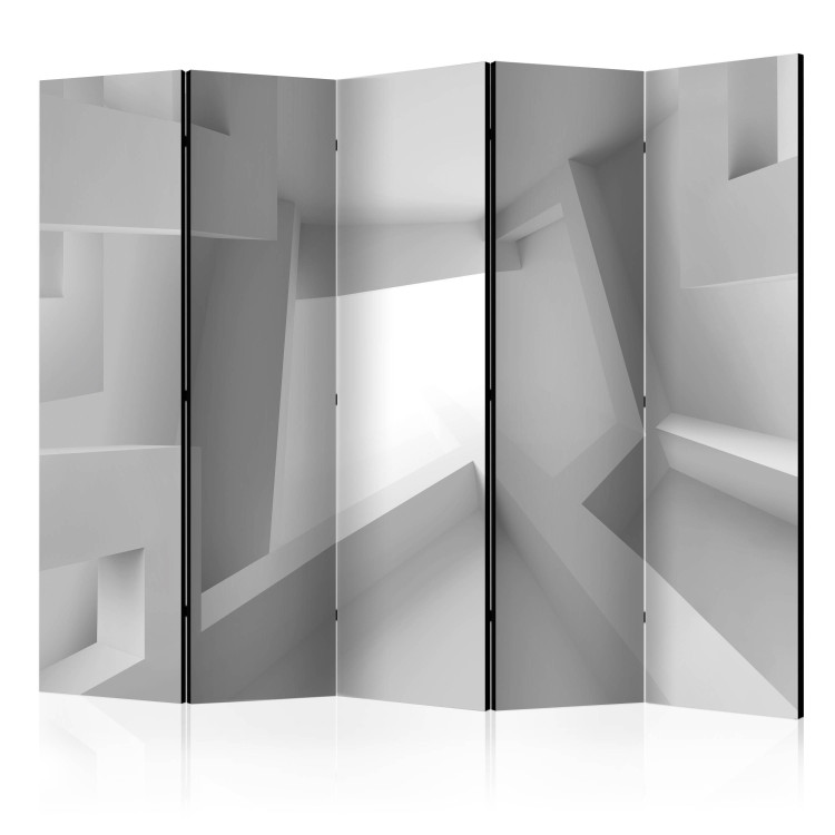 Room Divider Screen White Room II (5-piece) - geometric abstraction in 3D form 133441
