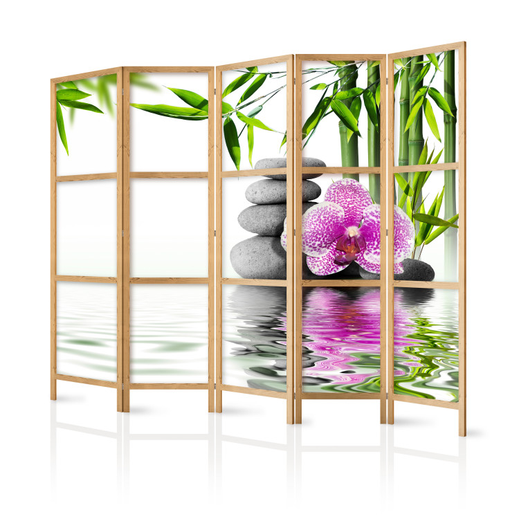 Folding Screen Orchid Serenity II (5-piece) - oriental composition with stones 134341 additionalImage 5