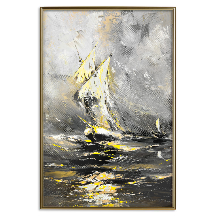 Poster Ship Amidst the Storm - grayscale landscape of a ship at sea 136041 additionalImage 11