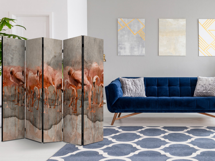 Room Divider Flamingo Lake II (5-piece) - Abstract in birds on gray background 136141 additionalImage 2