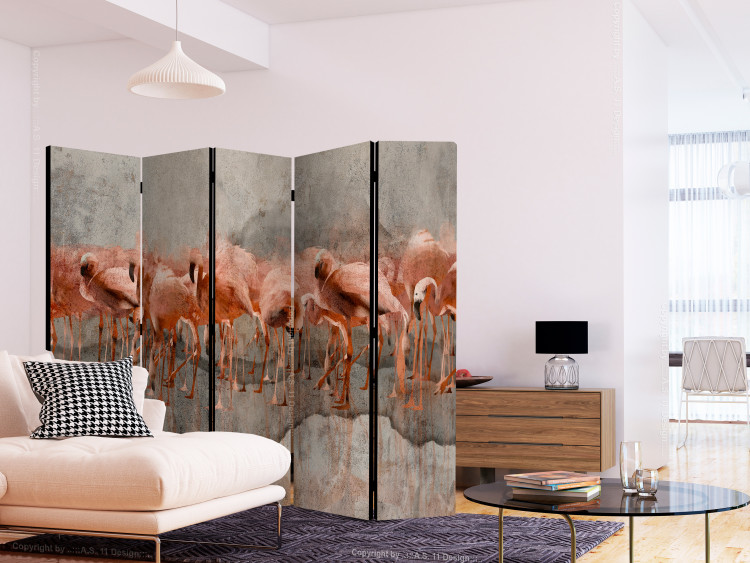 Room Divider Flamingo Lake II (5-piece) - Abstract in birds on gray background 136141 additionalImage 4