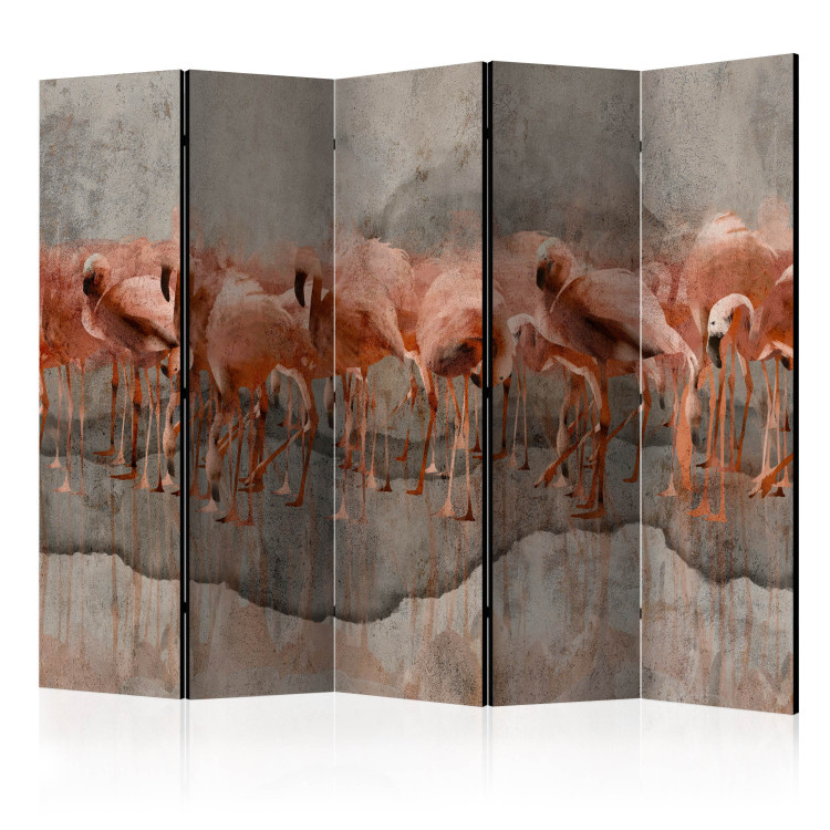 Room Divider Flamingo Lake II (5-piece) - Abstract in birds on gray background 136141