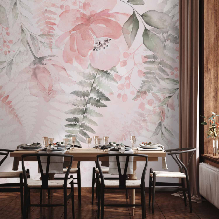 Wall Mural Pink melancholy - motif of various flowers and leaves in watercolour style 138541 additionalImage 4