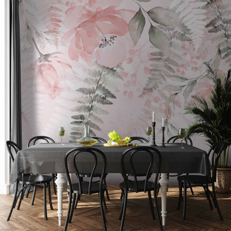 Wall Mural Pink melancholy - motif of various flowers and leaves in watercolour style 138541 additionalImage 6