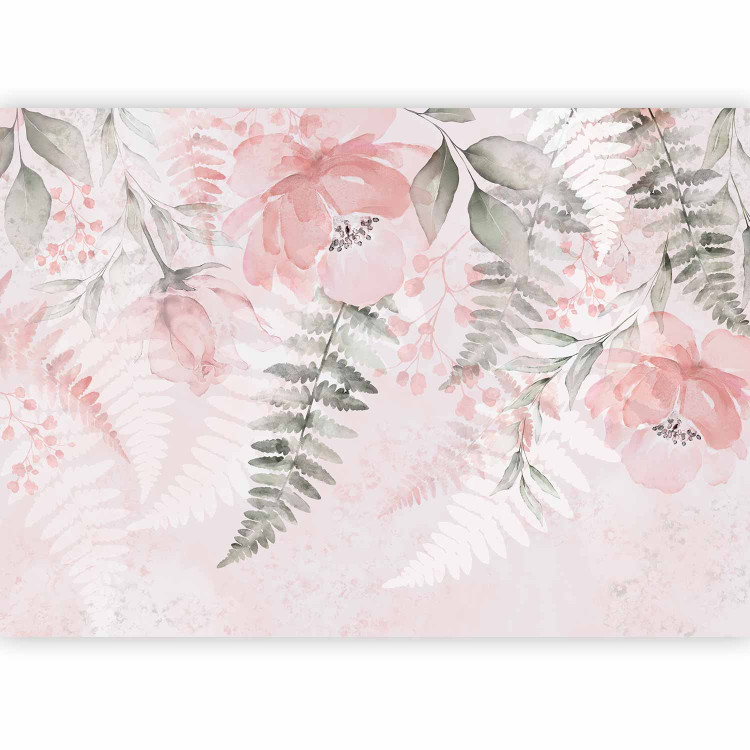 Wall Mural Pink melancholy - motif of various flowers and leaves in watercolour style 138541 additionalImage 1
