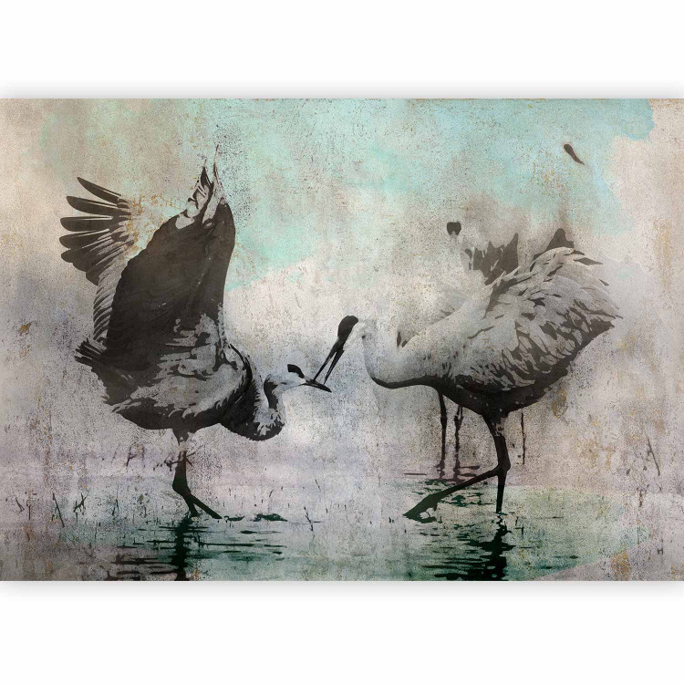 Photo Wallpaper A pair of cranes - dancing birds on a gray background 138841 additionalImage 5