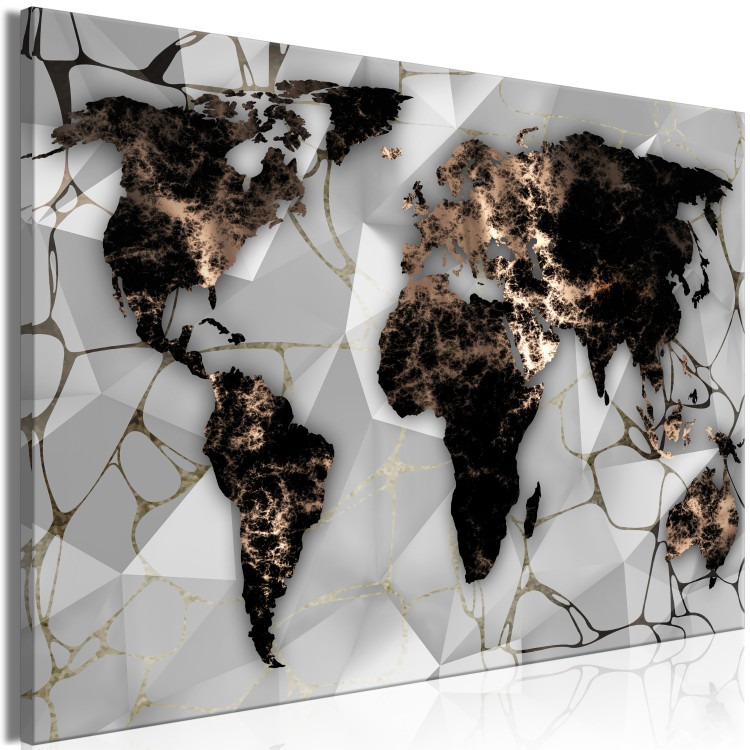 Canvas Print World in Gold (1-piece) Wide - world map and abstraction in background 143041 additionalImage 2