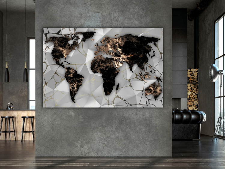 Canvas Print World in Gold (1-piece) Wide - world map and abstraction in background 143041 additionalImage 3