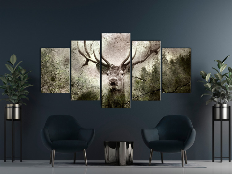 Canvas Print Spirit of the Forest (5-piece) Wide - woodland creature and coniferous trees in the background 143241 additionalImage 3