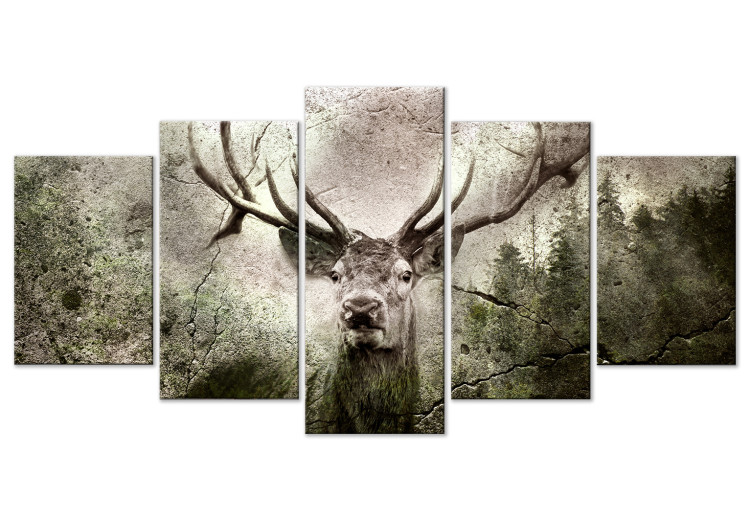 Canvas Print Spirit of the Forest (5-piece) Wide - woodland creature and coniferous trees in the background 143241
