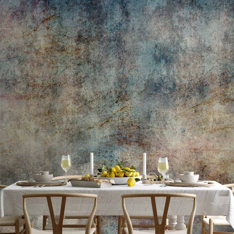Wall Mural Blue flashes - concrete textured abstract with golden glow 143341 additionalImage 6