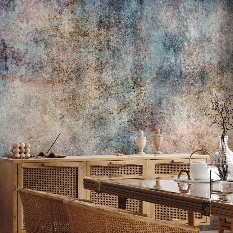 Wall Mural Blue flashes - concrete textured abstract with golden glow 143341 additionalImage 4