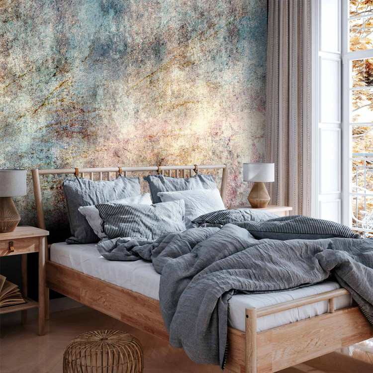 Wall Mural Blue flashes - concrete textured abstract with golden glow 143341 additionalImage 2