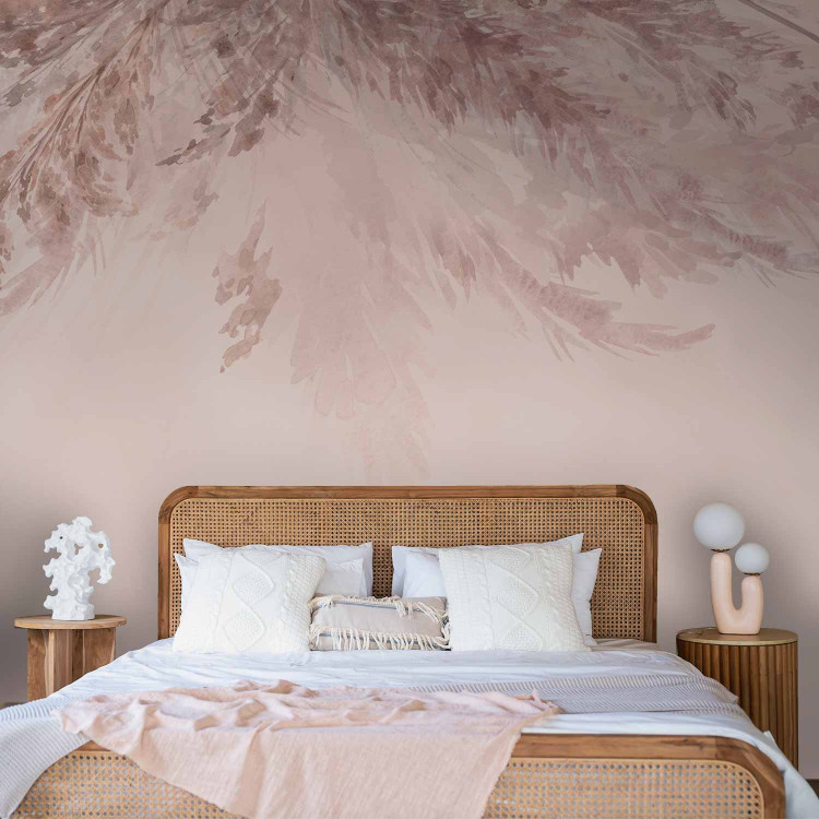Wall Mural Landscape - painted dried flowers and leaves on a background in shades of pink 143841 additionalImage 2
