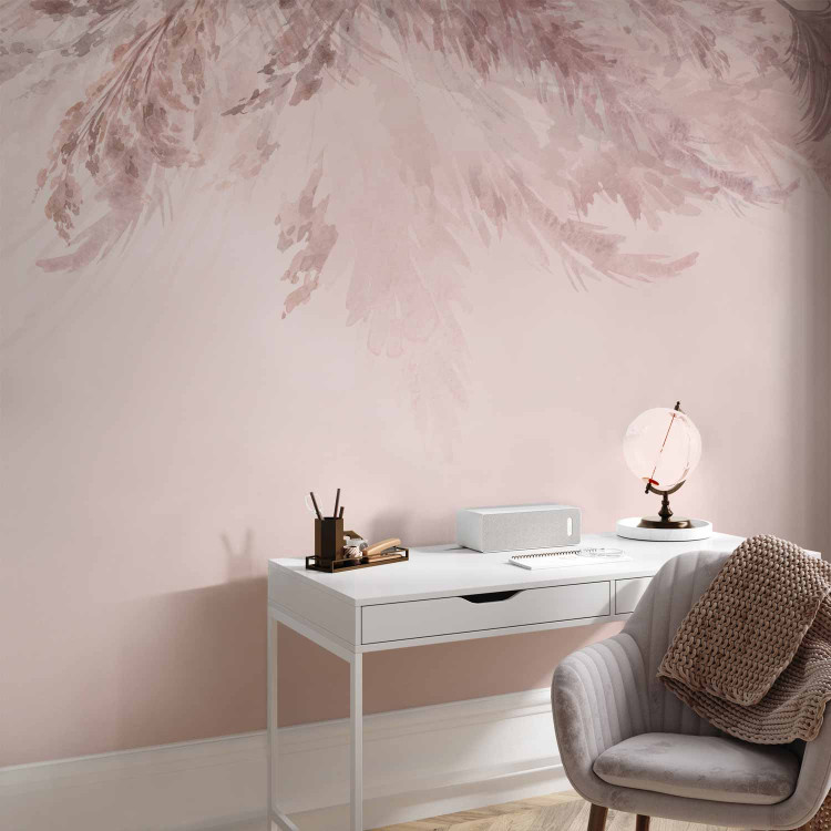 Wall Mural Landscape - painted dried flowers and leaves on a background in shades of pink 143841 additionalImage 4