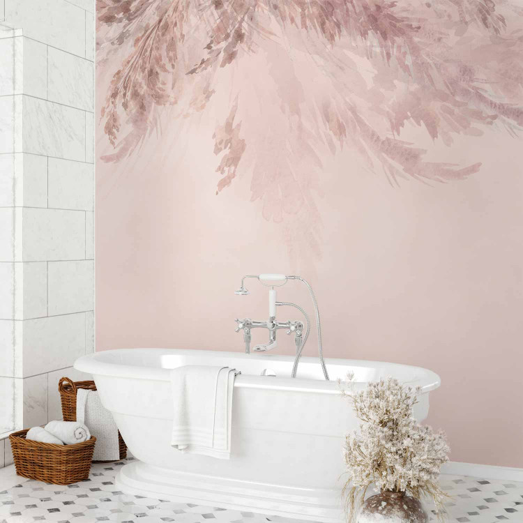 Wall Mural Landscape - painted dried flowers and leaves on a background in shades of pink 143841 additionalImage 8