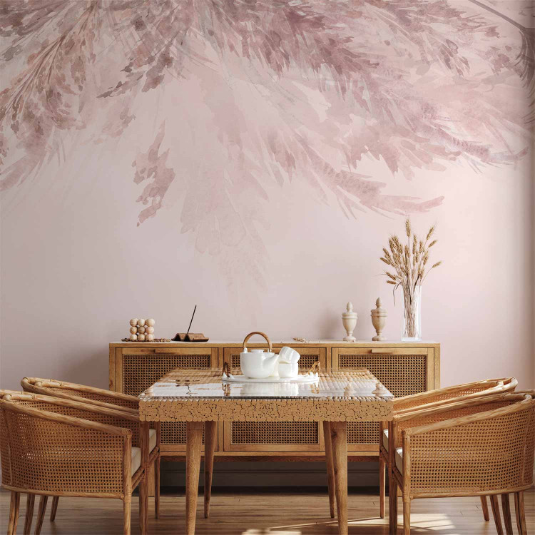 Wall Mural Landscape - painted dried flowers and leaves on a background in shades of pink 143841 additionalImage 6