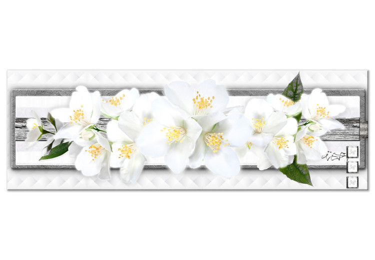 Canvas White Flowers (1-piece) - spring blossoms on an abstract background 144041