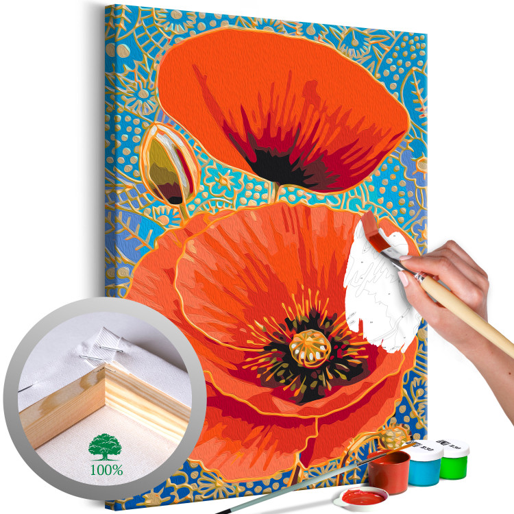 Paint by Number Kit Red Poppies - Meadow Flowers on a Turquoise Decorative Background 144141