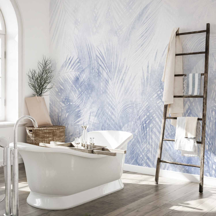Wall Mural Interpenetrating palm leaves - plant motif in a blue shade 144641 additionalImage 8