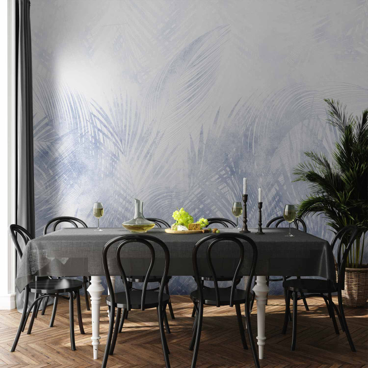 Wall Mural Interpenetrating palm leaves - plant motif in a blue shade 144641 additionalImage 6